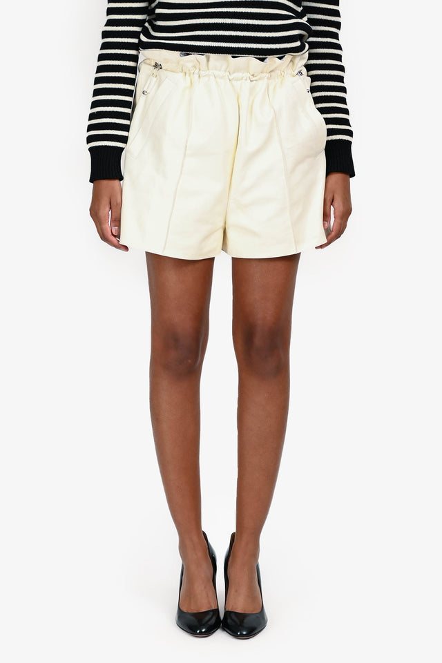 Hermes White Leather Cinched Shorts Size 34