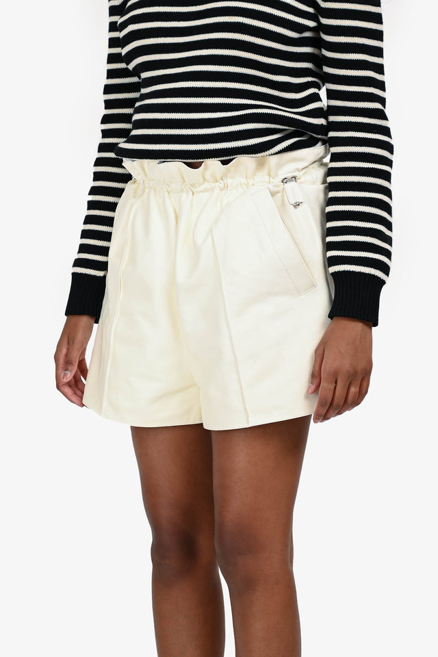 Hermes White Leather Cinched Shorts Size 34