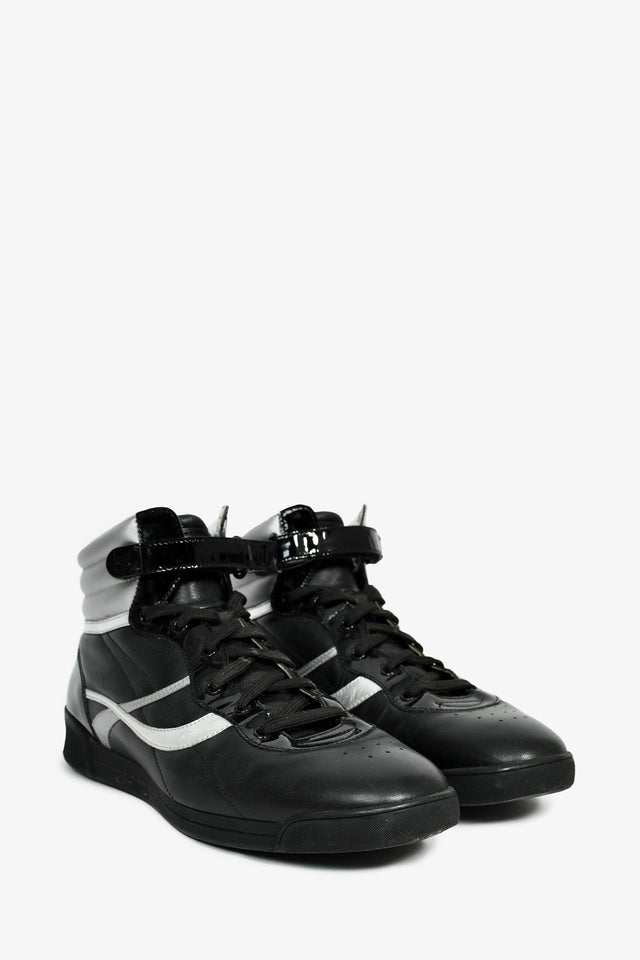 Louis Vuitton Black/Silver Leather High Top Sneakers Size 37