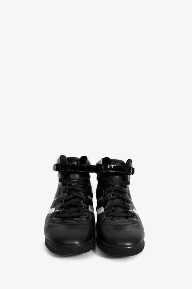 Louis Vuitton Black/Silver Leather High Top Sneakers Size 37