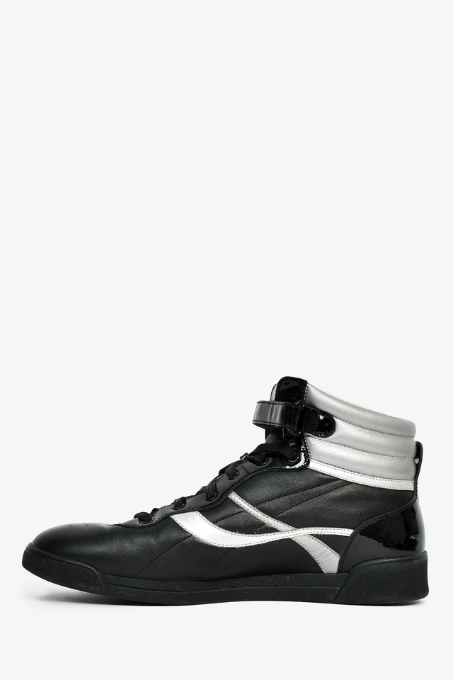 Louis Vuitton Black/Silver Leather High Top Sneakers Size 37
