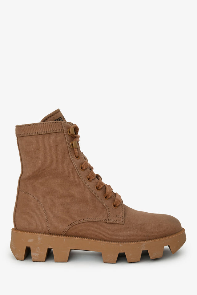 Prada Brown Canvas Combat Boots Size 36.5