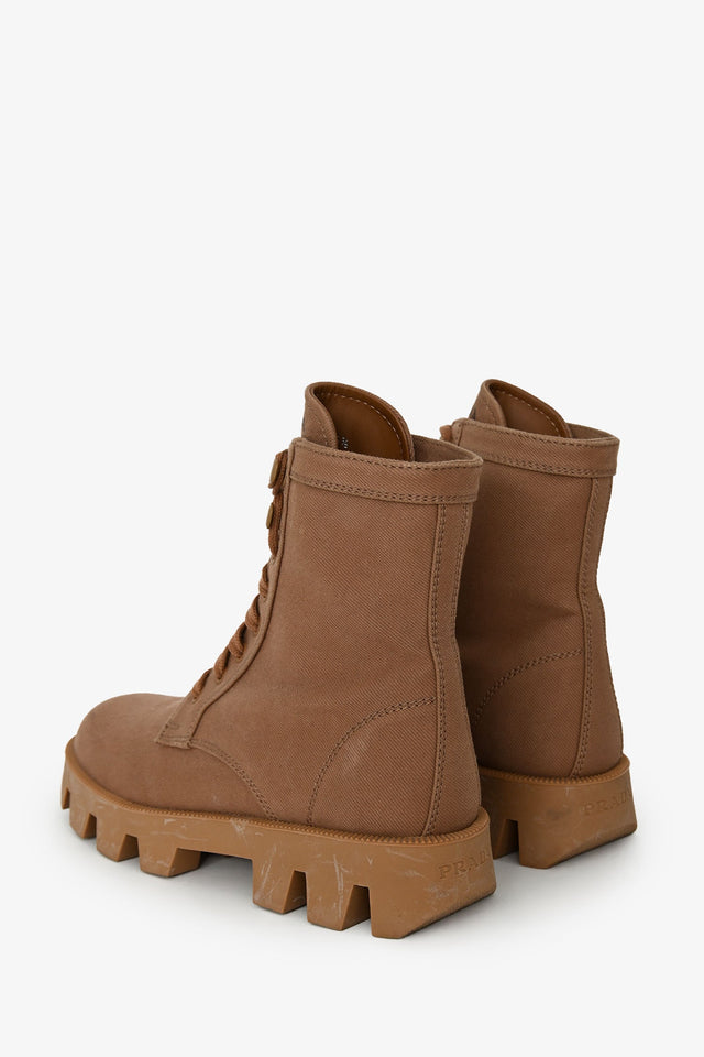 Prada Brown Canvas Combat Boots Size 36.5