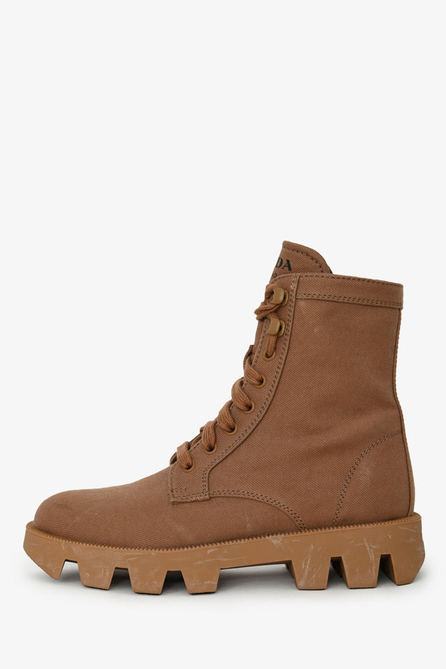 Prada Brown Canvas Combat Boots Size 36.5