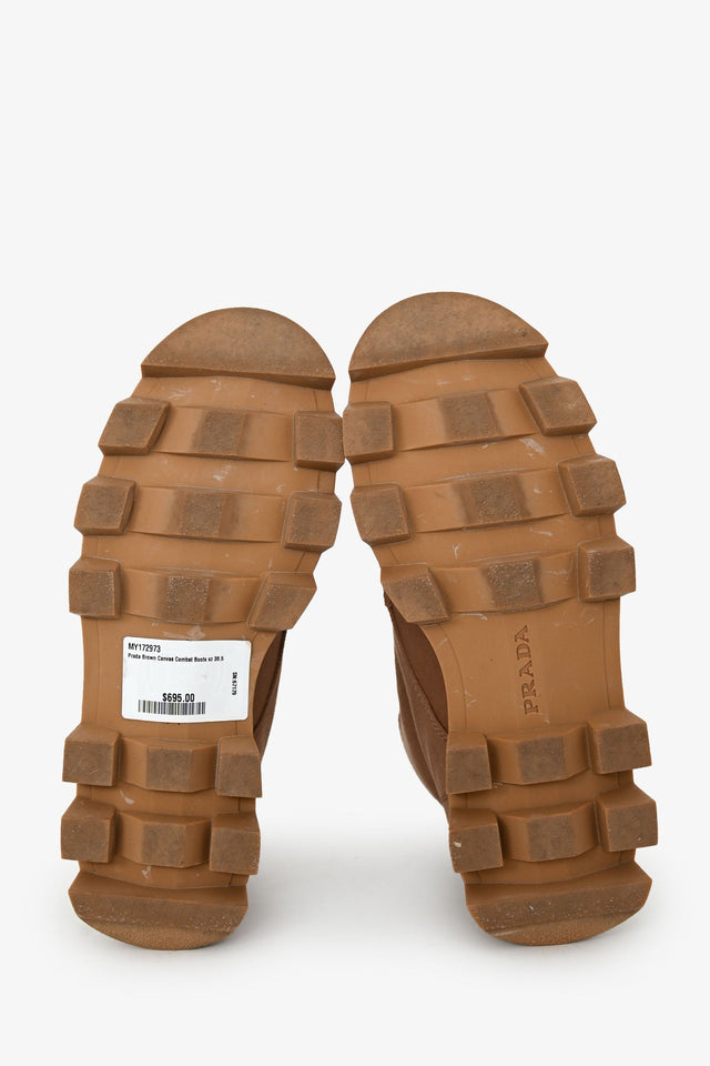 Prada Brown Canvas Combat Boots Size 36.5