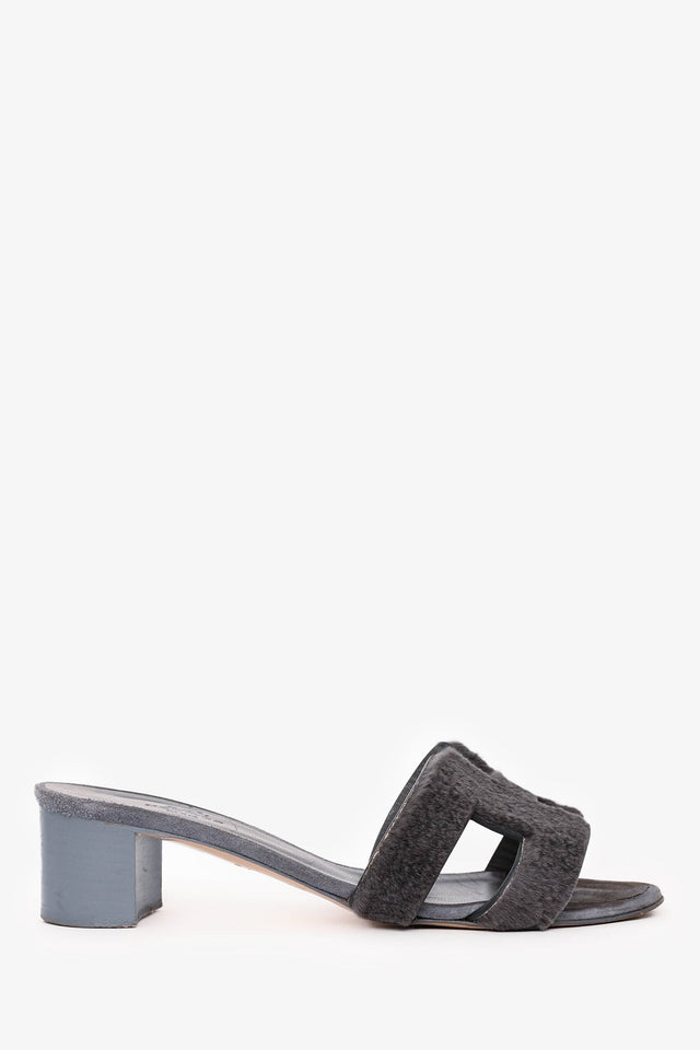 Hermes Grey Leather/Shaved Mink Fur Oasis Sandals Size 36