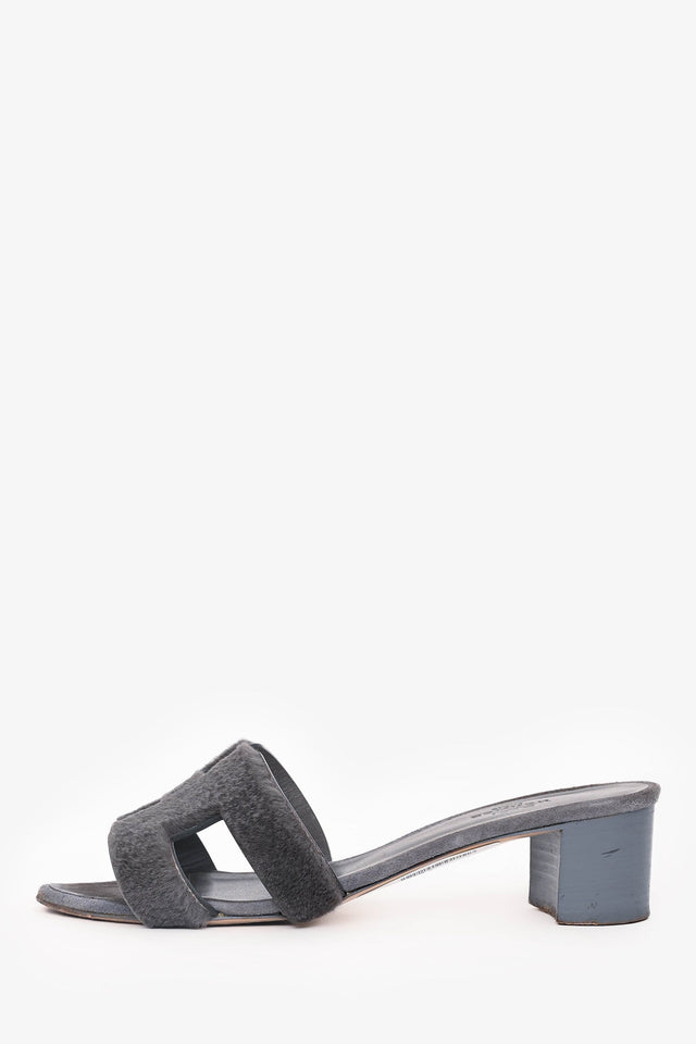 Hermes Grey Leather/Shaved Mink Fur Oasis Sandals Size 36