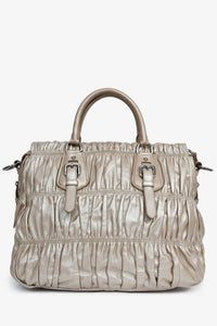 Prada Gold Metallic Nappa Gaufre Leather Top Handle Bag With Strap