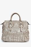 Prada Gold Metallic Nappa Gaufre Leather Top Handle Bag With Strap