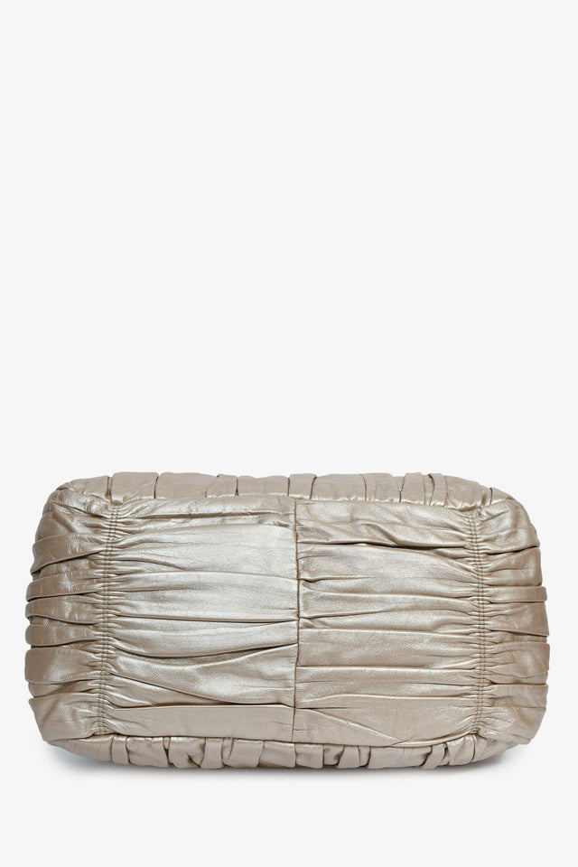 Prada Gold Metallic Nappa Gaufre Leather Top Handle Bag With Strap