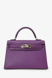 Hermes 2021 Violet/Blue Marine Mysore Chevre Leather Mini Kelly PHW With Strap