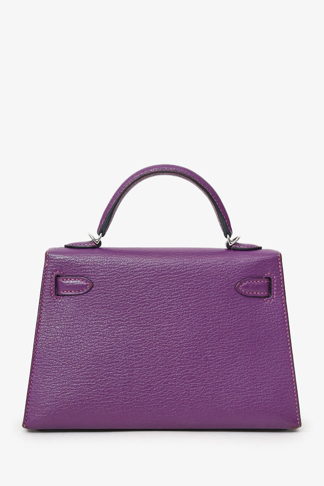 Hermes 2021 Violet/Blue Marine Mysore Chevre Leather Mini Kelly PHW With Strap
