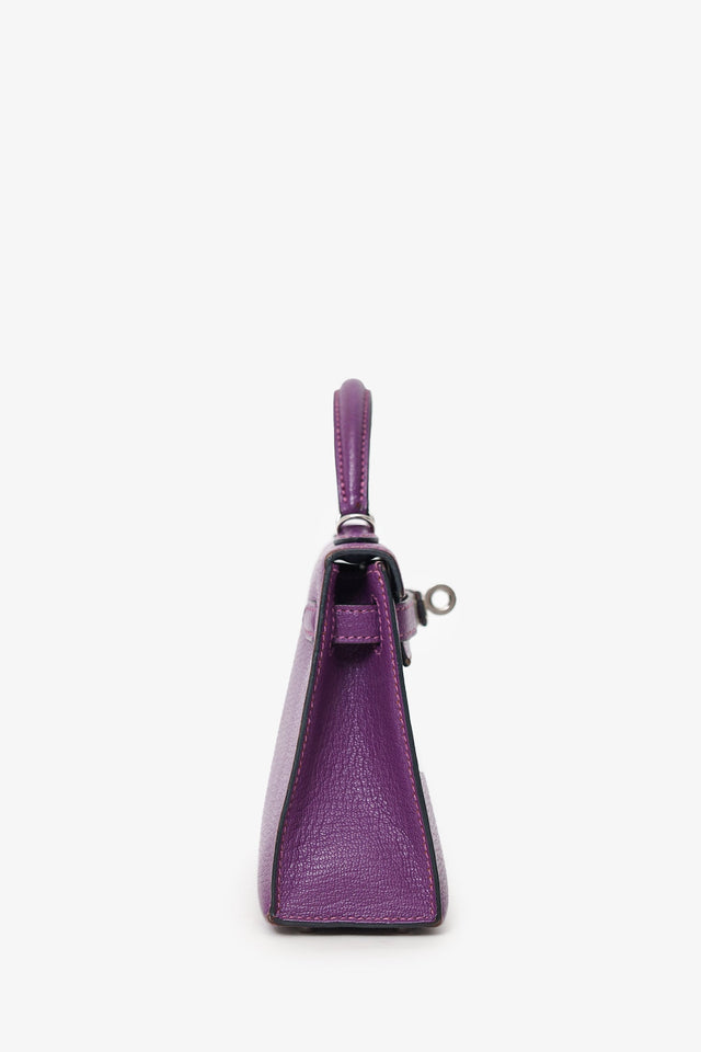 Hermes 2021 Violet/Blue Marine Mysore Chevre Leather Mini Kelly PHW With Strap