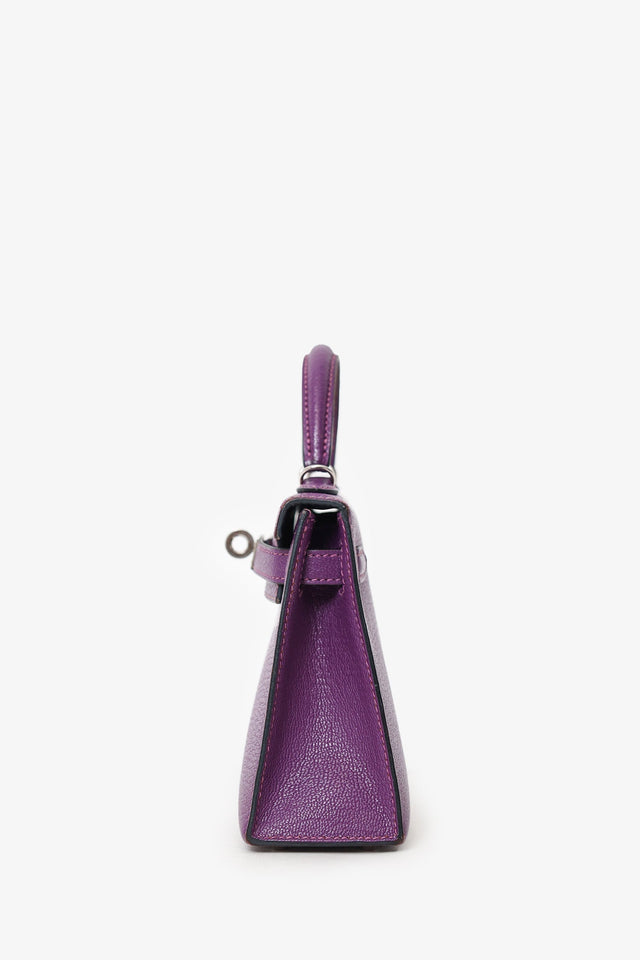Hermes 2021 Violet/Blue Marine Mysore Chevre Leather Mini Kelly PHW With Strap