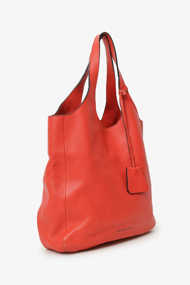 Burberry Red Leather Hobo Shoulder Bag