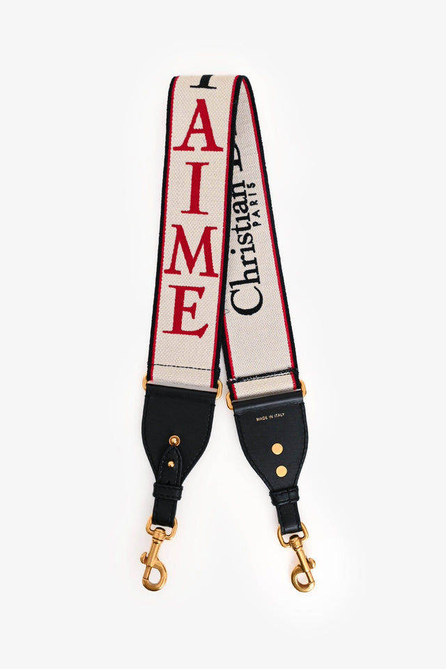 Christian Dior Cream/Black/Red 'Je'taime' Canvas Bag Strap