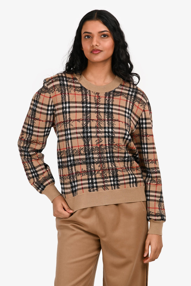 Burberry Beige Nova Check Scribble Sweater Size S