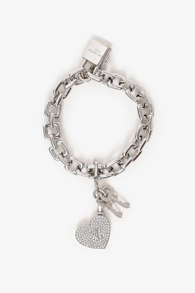 Louis Vuitton 18K White Gold/Pave Diamond Heart Tag Chain Bracelet