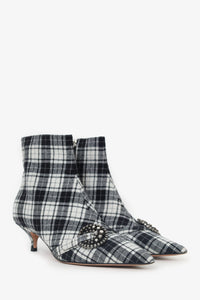 Christian Dior Black/White Plaid 'Dior Gang' Tartan Ankle Boots Size 38.5
