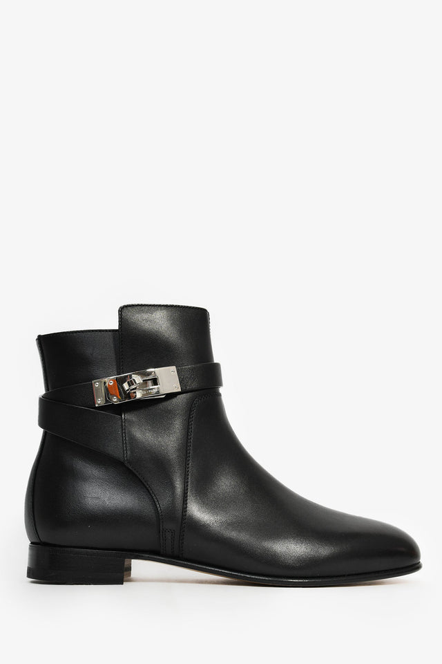 Hermes Black Leather Neo Kelly Ankle Boots Size 37