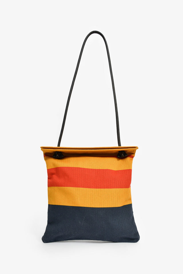 Hermes Yellow Striped Canva 'Aline' Small Tote Bag