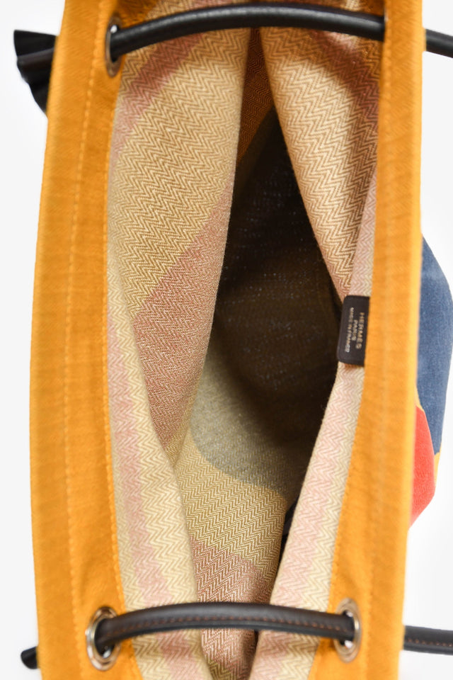 Hermes Yellow Striped Canva 'Aline' Small Tote Bag