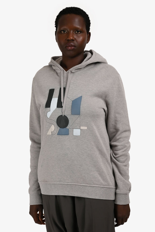 Hermes Grey Cotton Embroidered Hoodie Size L
