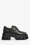 Prada Black Brushed Leather Studded Platform Loafers Size 35