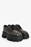 Prada Black Brushed Leather Studded Platform Loafers Size 35