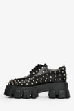 Prada Black Brushed Leather Studded Platform Loafers Size 35