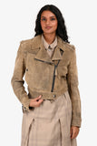 Burberry Brown/Black Leather Cropped Biker Jacket Size 38