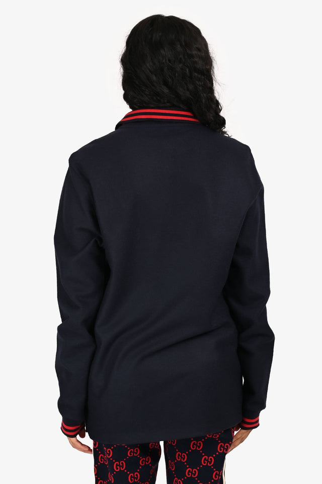 Louis Vuitton 2017 Navy/Red Wool Long Sleeve Polo Top Size M