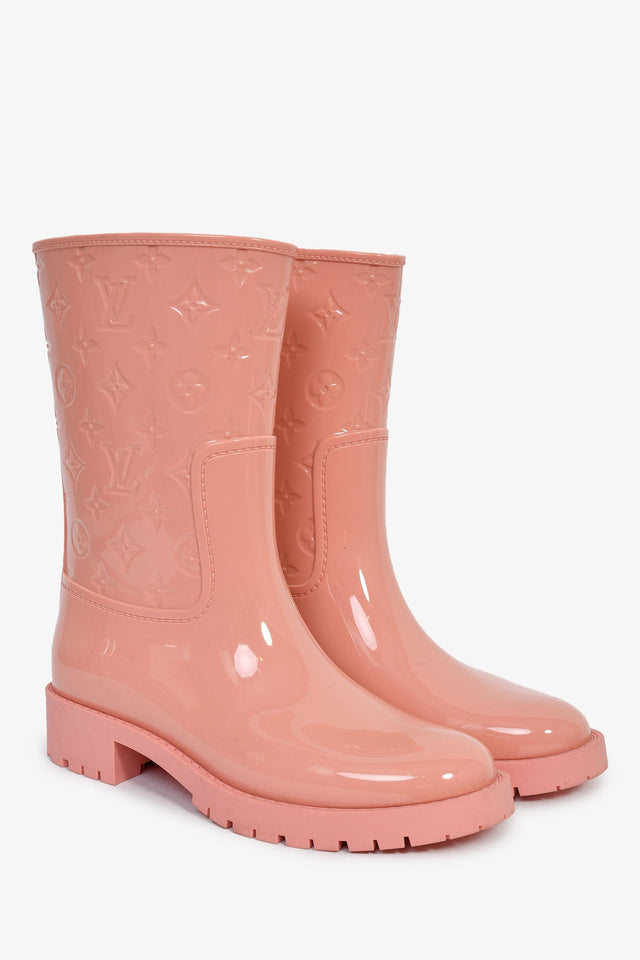 Louis Vuitton Pink Rubber Monogram Embossed 'Drops Flat' Half Rain Boots Size 41