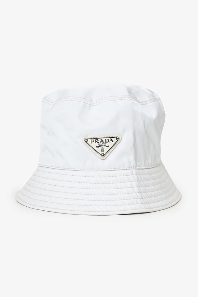 Prada White Nylon Bucket Hat Size S