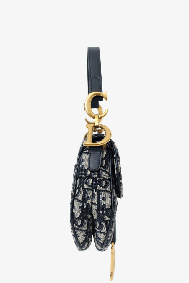 Christian Dior 2019 Blue Oblique Jacquard Mini Saddle Bag With Strap