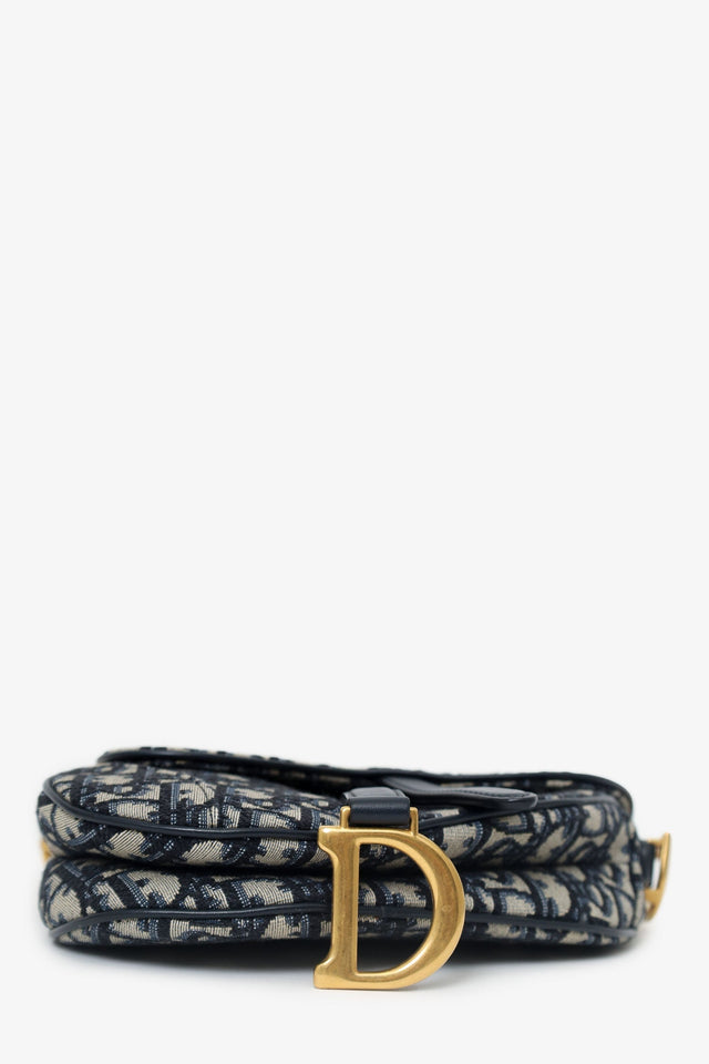 Christian Dior 2019 Blue Oblique Jacquard Mini Saddle Bag With Strap
