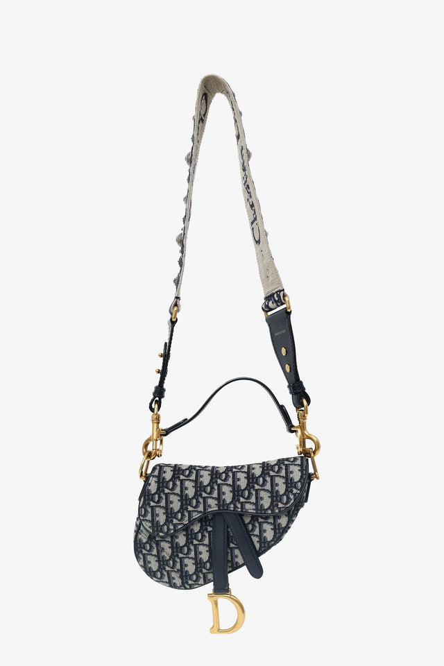 Christian Dior 2019 Blue Oblique Jacquard Mini Saddle Bag With Strap