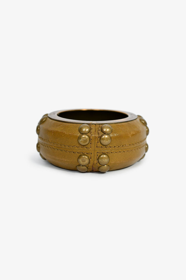 Burberry Green Leather Studded Bangle
