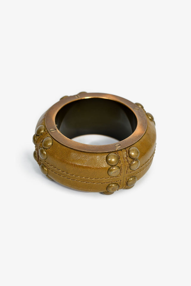 Burberry Green Leather Studded Bangle