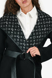 Louis Vuitton Black Wool Mongram Belted Long Coat Size 32