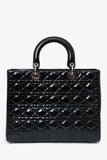 Christian Dior 2009 Black Patent Large Lady Dior Top Handle With Strap