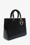 Christian Dior 2009 Black Patent Large Lady Dior Top Handle With Strap