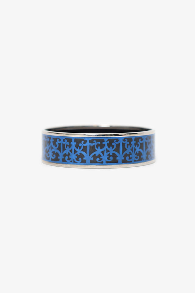 Hermes Blue/Black Enamel Printed Wide Balcons du Guadalquivir Bracelet
