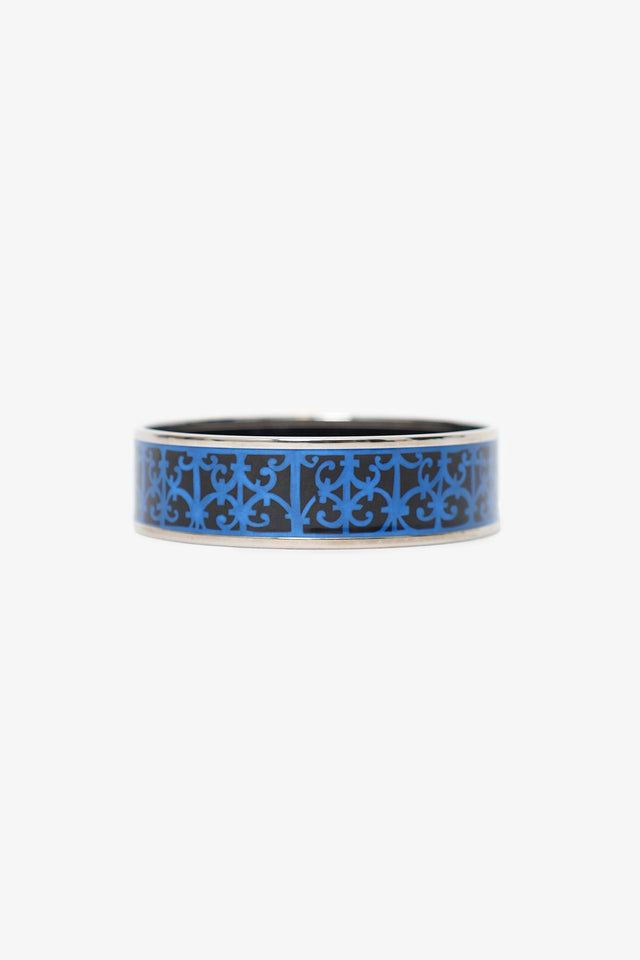 Hermes Blue/Black Enamel Printed Wide Balcons du Guadalquivir Bracelet