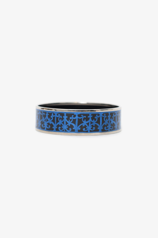 Hermes Blue/Black Enamel Printed Wide Balcons du Guadalquivir Bracelet
