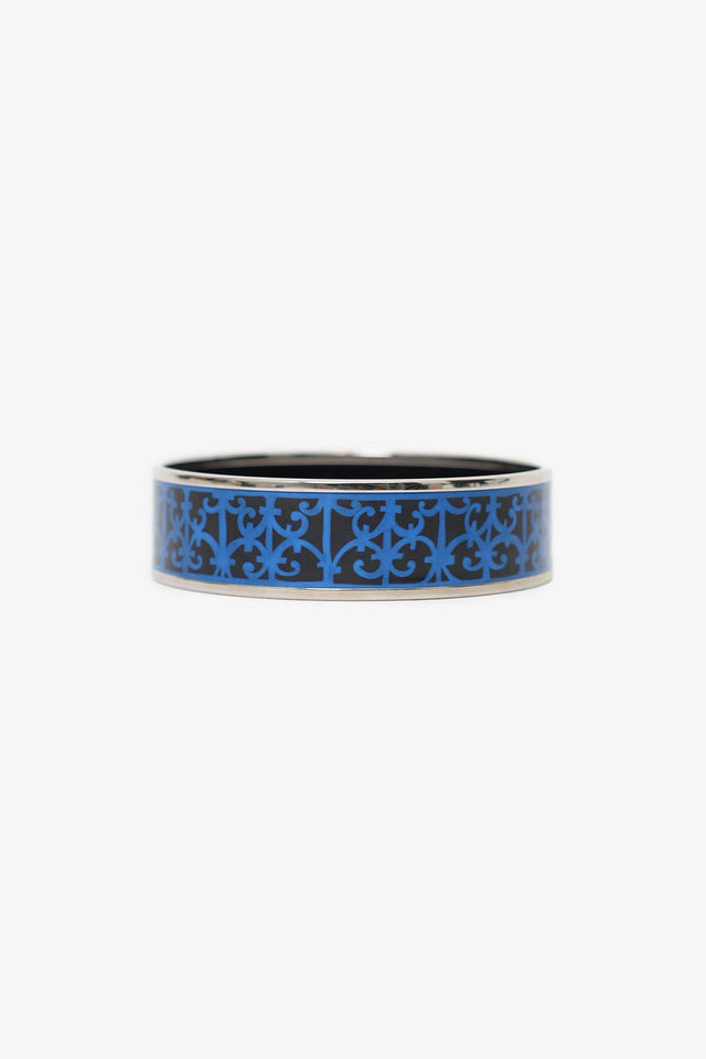 Hermes Blue/Black Enamel Printed Wide Balcons du Guadalquivir Bracelet