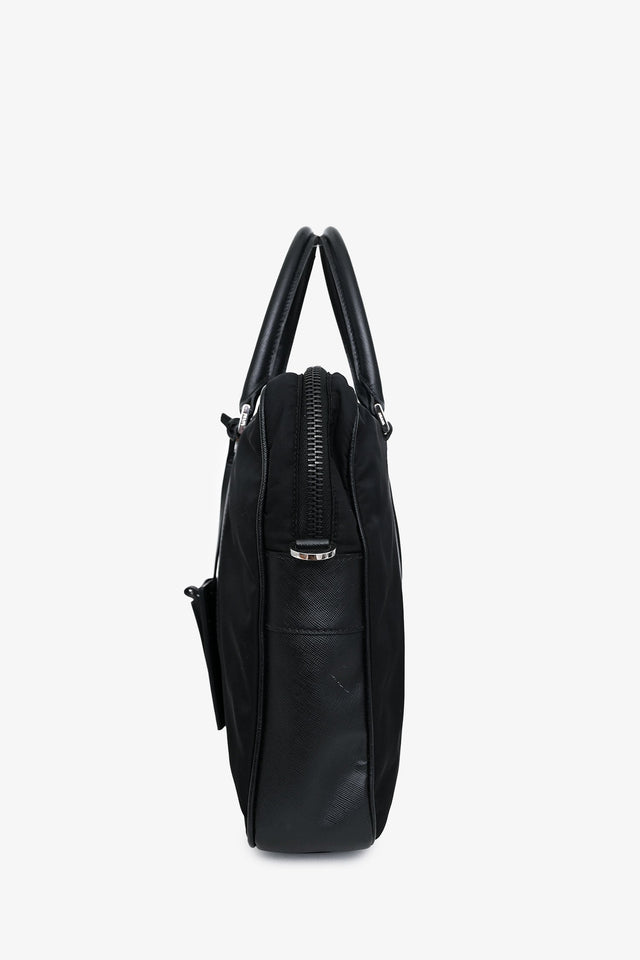 Prada Black Nylon Saffiano Leather Trim Briefcase