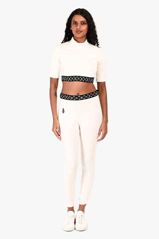Louis Vuitton White/Black Logo Waistband Crop Top Size 38