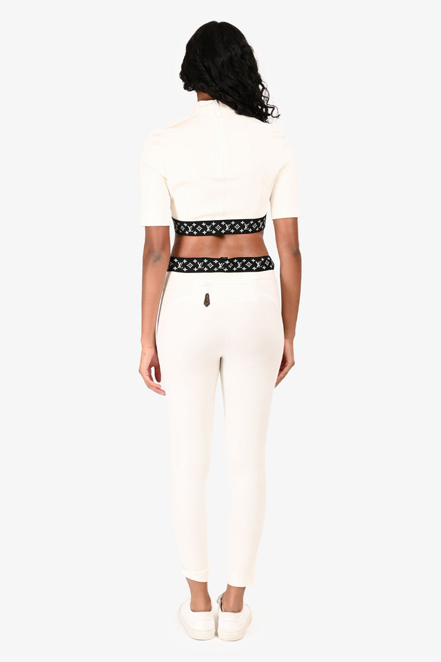 Louis Vuitton White/Black Logo Waistband Crop Top Size 38