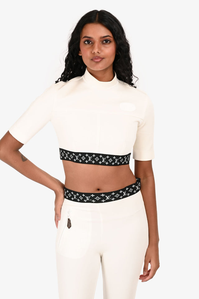 Louis Vuitton White/Black Logo Waistband Crop Top Size 38